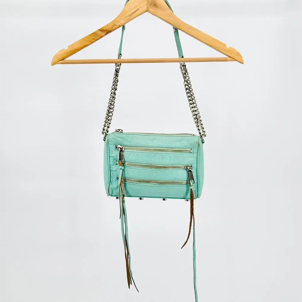 Vintage Y2K Rebecca Minkoff Mint Green Leather Silver Chain Shoulder Bag